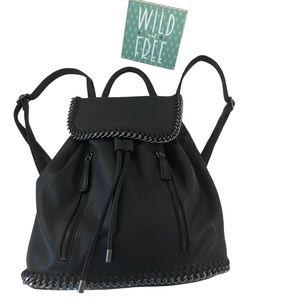 Expressions NYC Lg Black Luxury Vegan Leather Backpack Shoulder Bag GUNMETAL